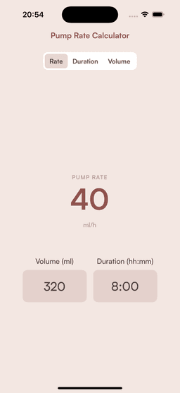 Tube Feeding Pump Rate Calculator App - Tubie